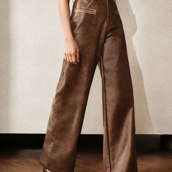 Pants - Chocolate Brown Boho Women's Distressed Wash Pocket Pants
